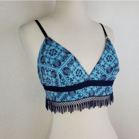 Jasmine & Ginger Wire-free Triangle Bandana Blue Paisley Bra Undergarment Top 12 - Picture 2 of 6